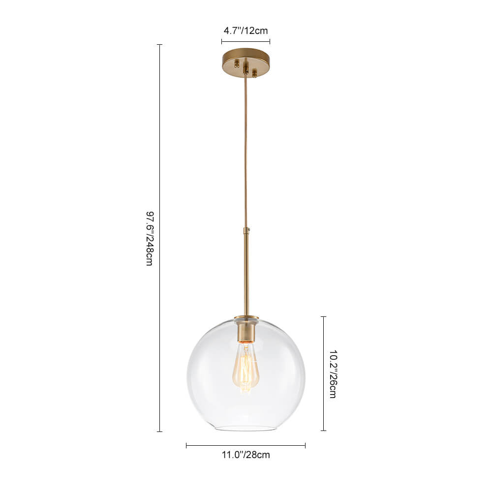 LightfixturesUAE-1-Light Modern Clear Glass Globe Pendant Light-Pendant Lights-Brass-