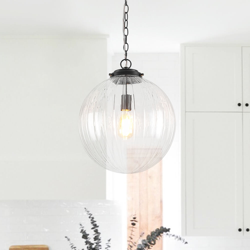LightfixturesUAE-1-Light Modern Clear Stripe Glass Sphere Pendant Light-Pendant Lights-Black-
