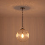 LightfixturesUAE-1-Light Modern Clear Stripe Glass Sphere Pendant Light-Pendant Lights-Nickel-