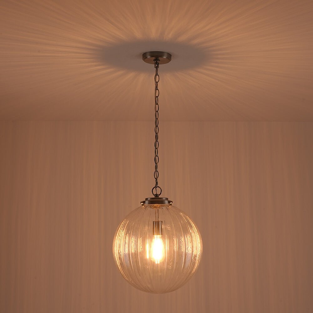 LightfixturesUAE-1-Light Modern Clear Stripe Glass Sphere Pendant Light-Pendant Lights-Nickel-
