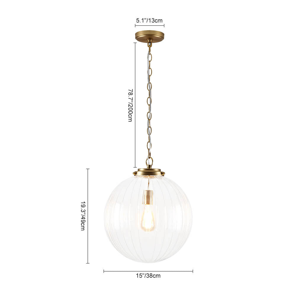 LightfixturesUAE-1-Light Modern Clear Stripe Glass Sphere Pendant Light-Pendant Lights-Nickel-