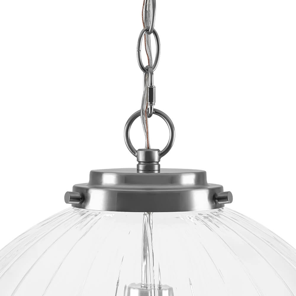 LightfixturesUAE-1-Light Modern Clear Stripe Glass Sphere Pendant Light-Pendant Lights-Nickel-