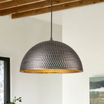 LightfixturesUAE-1-Light Modern Hammered Texture Dome Pendant Lighting-Pendant Lights-Silver Black-40 cm