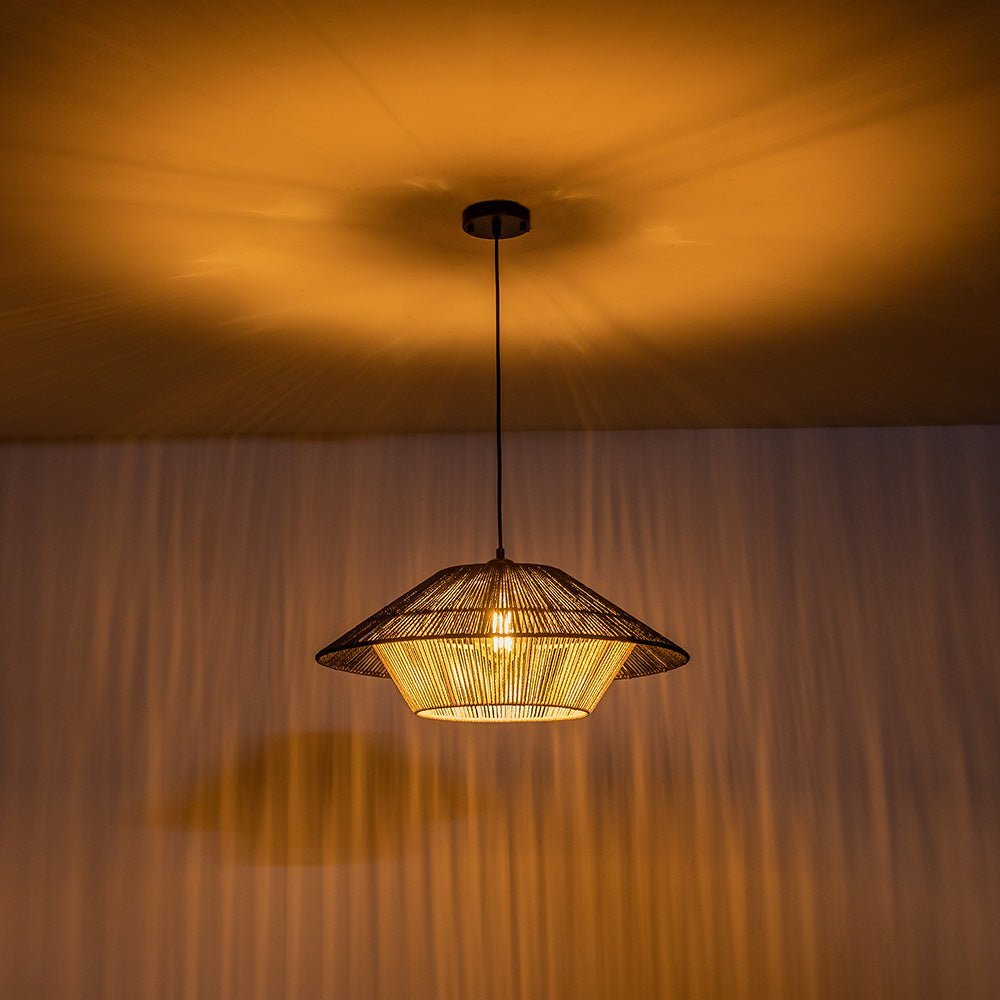 LightfixturesUAE-1-Light Modern Hand-Woven Hat Rope Island Chandelier-Chandeliers-Black-