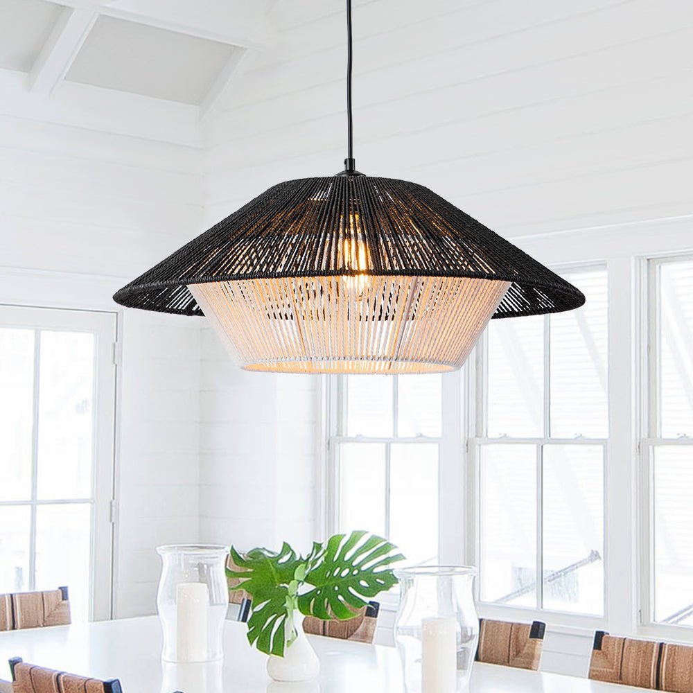 LightfixturesUAE-1-Light Modern Hand-Woven Hat Rope Island Chandelier-Chandeliers-Black-