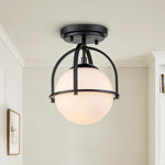 LightfixturesUAE-1-Light Modern Opal Glass Globe Semi Flush Mount Ceiling Light-Ceiling Lights-Black-