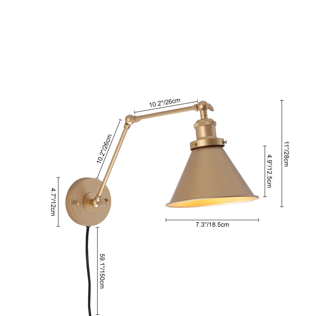 LightfixturesUAE-1-Light Modern Swing Arm Conical Wall Sconce-Wall Lights-Black-