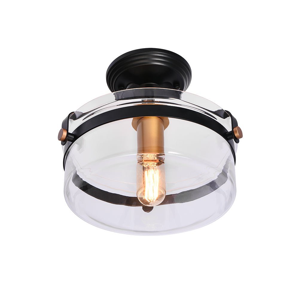 LightfixturesUAE-1-Light Modern Two-Tone Clear Glass Semi Flush Mount Ceiling Light-Ceiling Lights - 