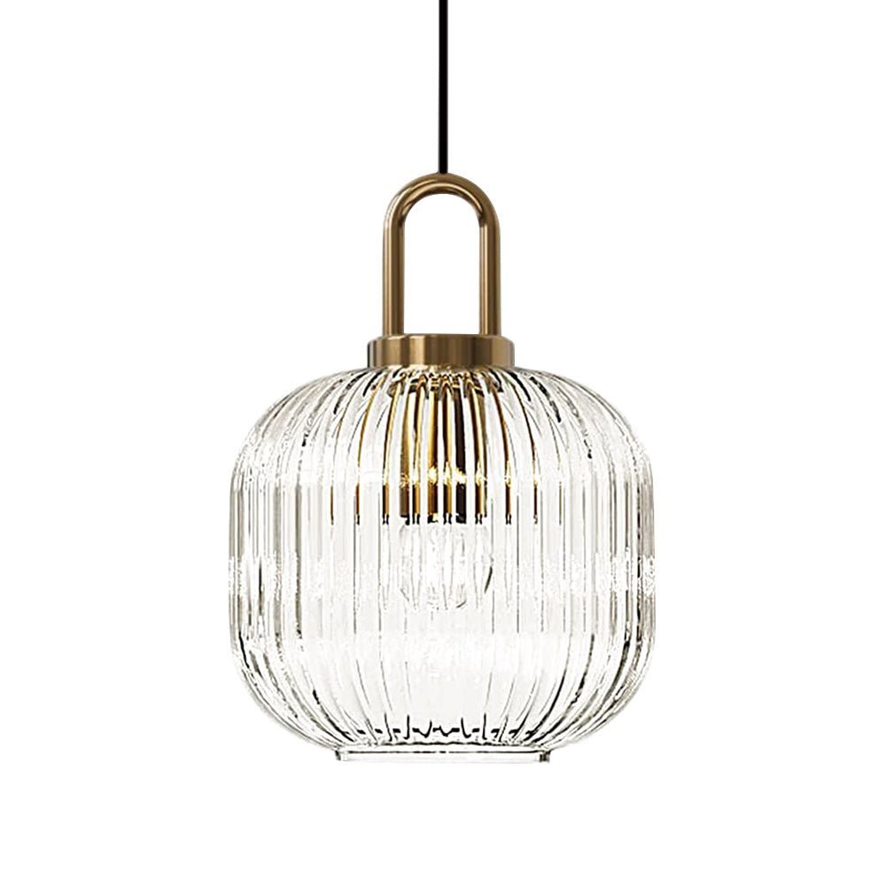 LightfixturesUAE-1-Light Modern Vintage Stripe Clear Glass Lantern-Shaped Pendant Light-Pendant Lights-Oval-