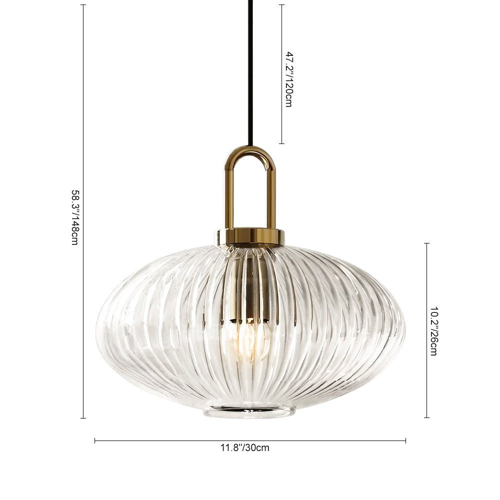 LightfixturesUAE-1-Light Modern Vintage Stripe Clear Glass Lantern-Shaped Pendant Light-Pendant Lights-Oval-