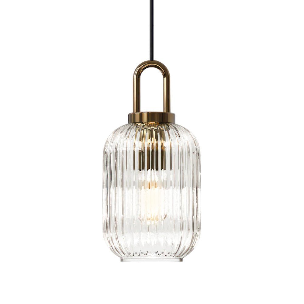 LightfixturesUAE-1-Light Modern Vintage Stripe Clear Glass Lantern-Shaped Pendant Light-Pendant Lights-Oval-