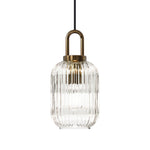 LightfixturesUAE-1-Light Modern Vintage Stripe Clear Glass Lantern-Shaped Pendant Light-Pendant Lights-Oval-