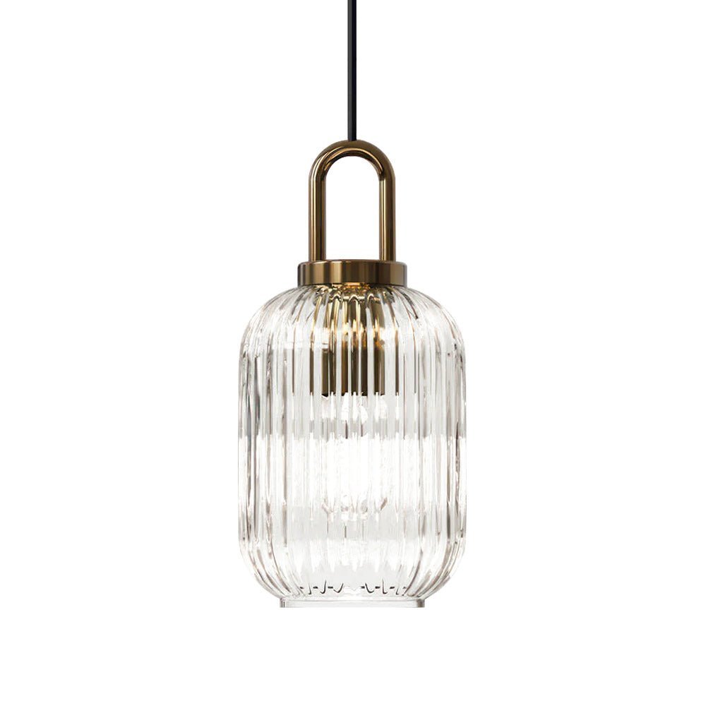 LightfixturesUAE-1-Light Modern Vintage Stripe Clear Glass Lantern-Shaped Pendant Light-Pendant Lights-Oval-