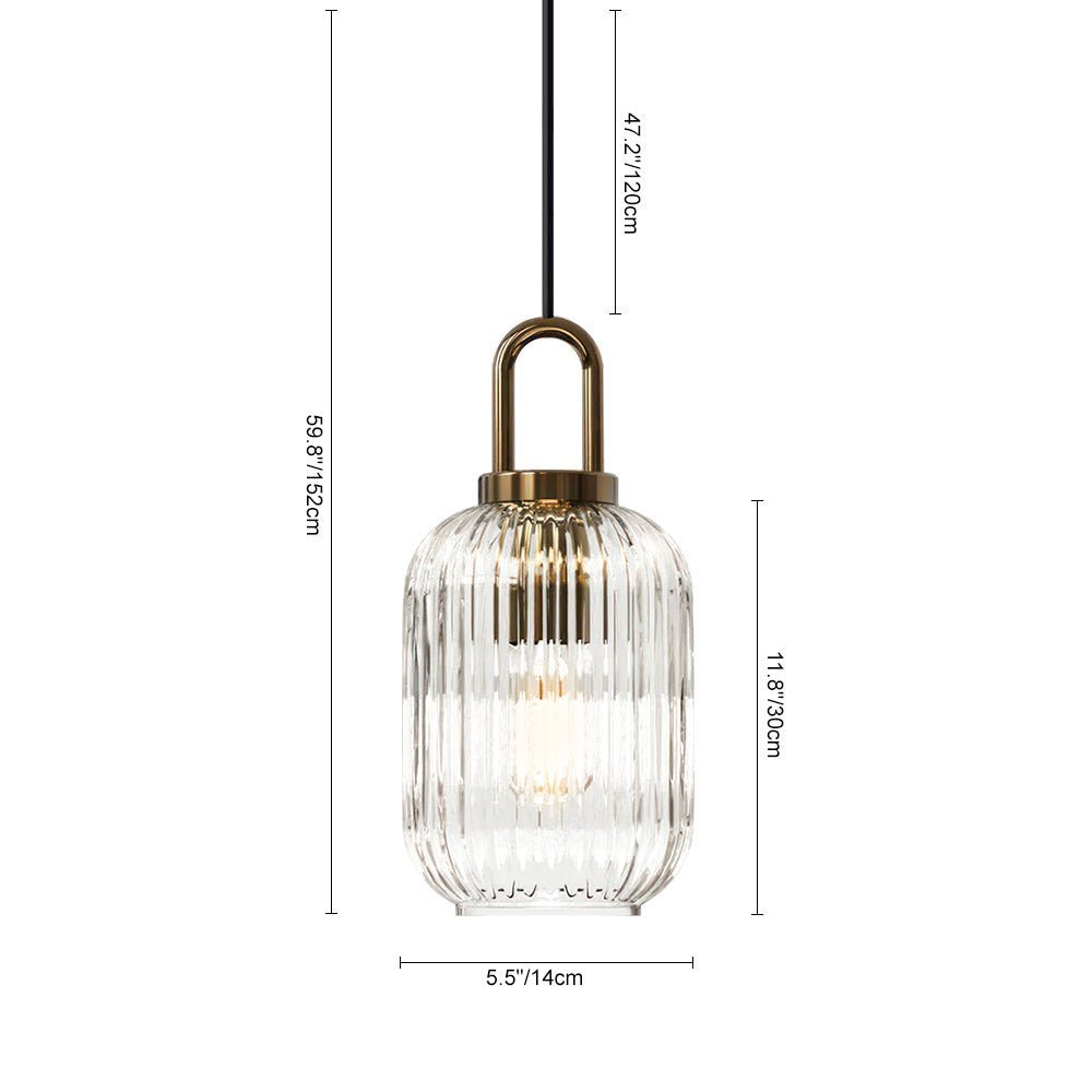 LightfixturesUAE-1-Light Modern Vintage Stripe Clear Glass Lantern-Shaped Pendant Light-Pendant Lights-Oval-