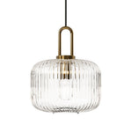 LightfixturesUAE-1-Light Modern Vintage Stripe Clear Glass Lantern-Shaped Pendant Light-Pendant Lights-Oval-
