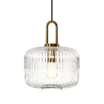 LightfixturesUAE-1-Light Modern Vintage Stripe Clear Glass Lantern-Shaped Pendant Light-Pendant Lights-Oval-