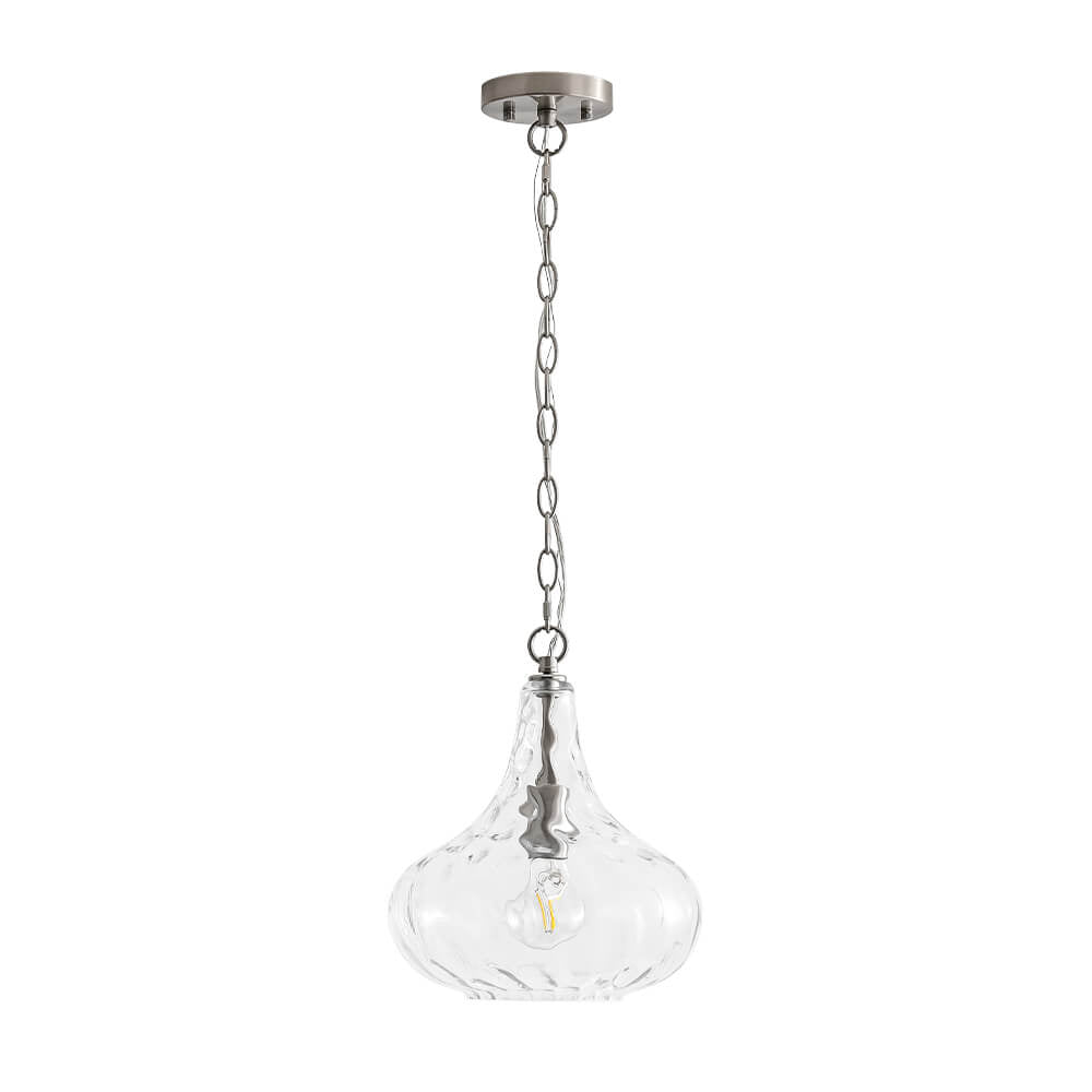 LightfixturesUAE-1-Light Modern Water Pattern Clear Glass Gourd Shape Pendant-Pendant Lights-Nickel-
