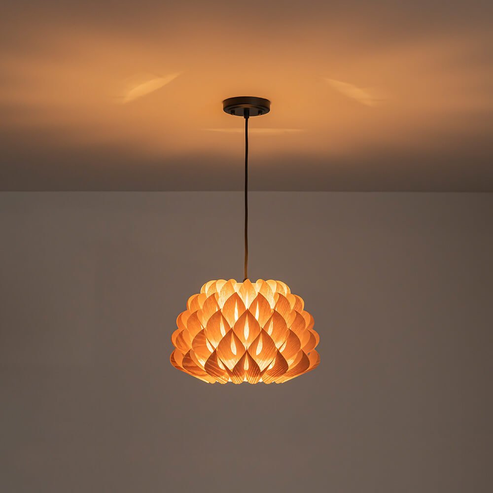 LightfixturesUAE-1-Light Modern Wood Grain Pine Cone Shape Pendant Light-Pendant Lights-Small-