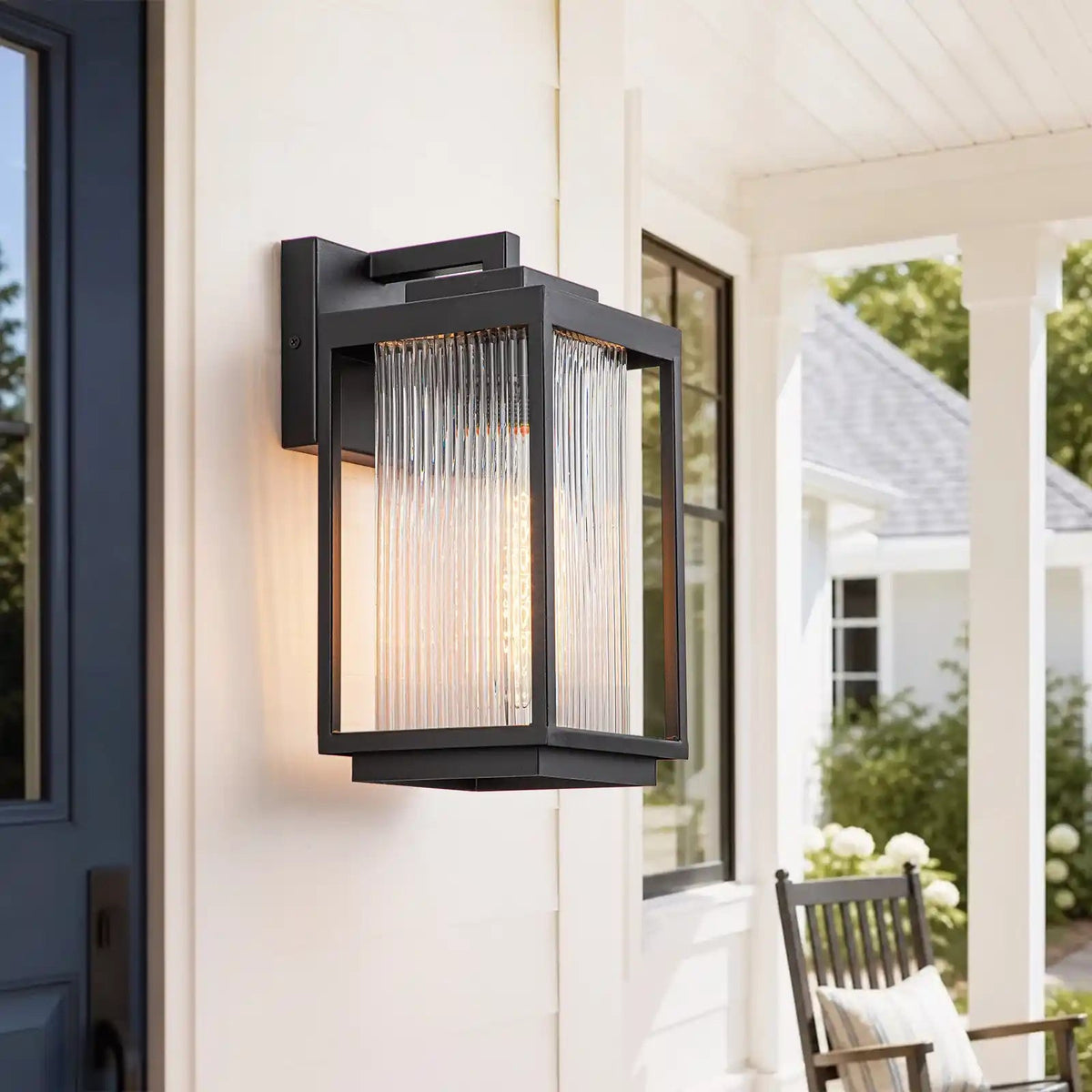 LightfixturesUAE-1-Light Outdoor Farmhouse Lantern Striped Glass Wall Sconce-Wall Lights-1 Pack-