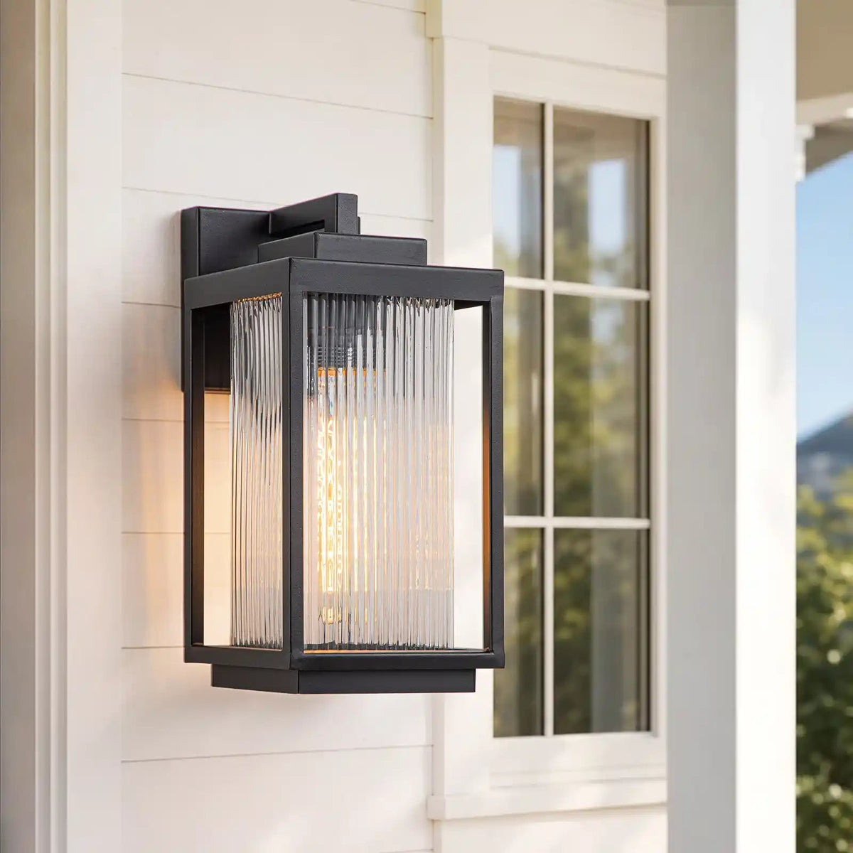 LightfixturesUAE-1-Light Outdoor Farmhouse Lantern Striped Glass Wall Sconce-Wall Lights-1 Pack-