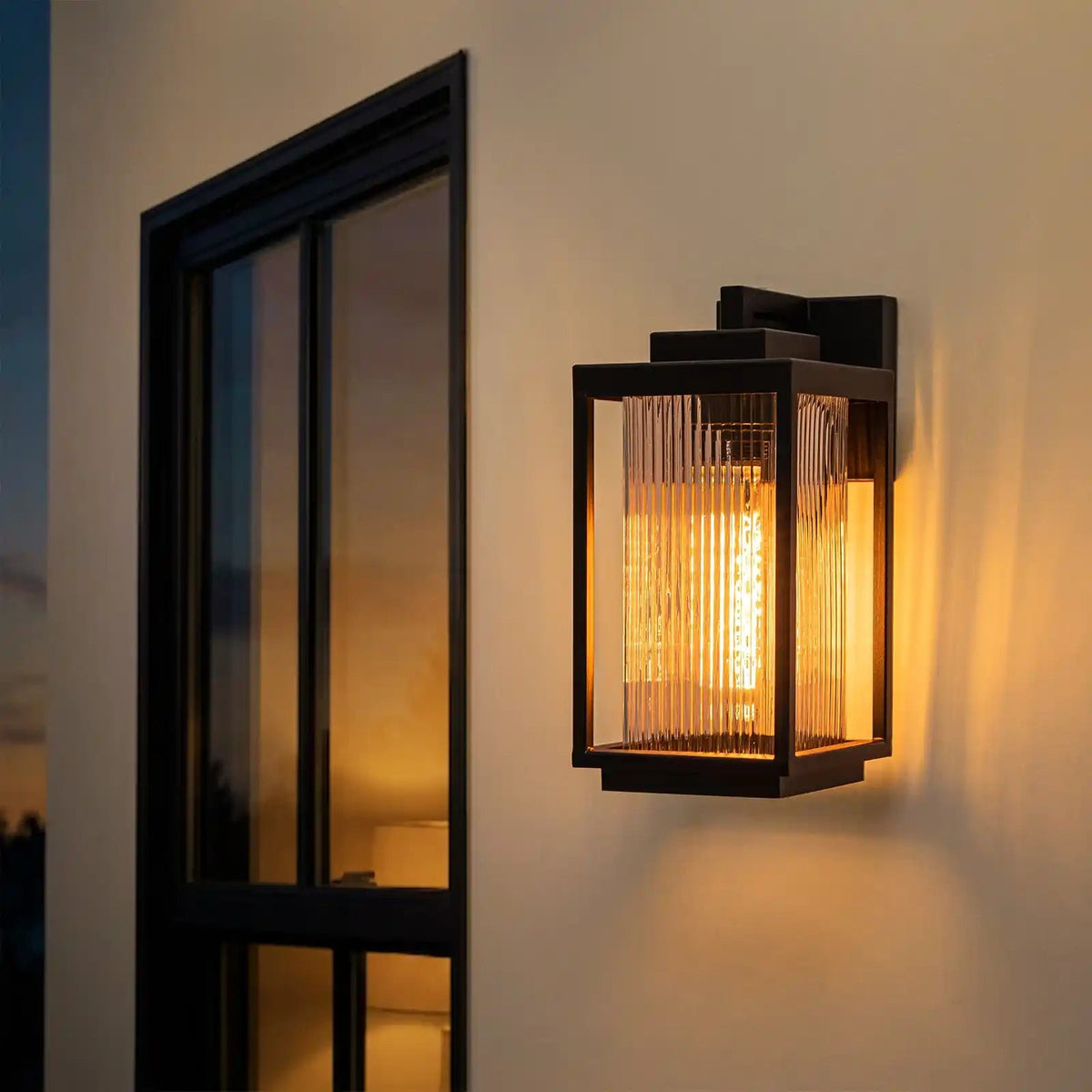 LightfixturesUAE-1-Light Outdoor Farmhouse Lantern Striped Glass Wall Sconce-Wall Lights-1 Pack-