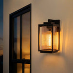 LightfixturesUAE-1-Light Outdoor Farmhouse Lantern Striped Glass Wall Sconce-Wall Lights-1 Pack-