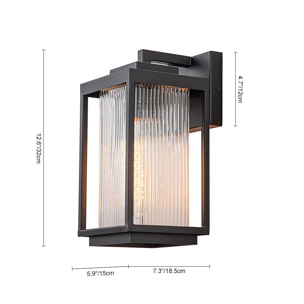 LightfixturesUAE-1-Light Outdoor Farmhouse Lantern Striped Glass Wall Sconce-Wall Lights-1 Pack-