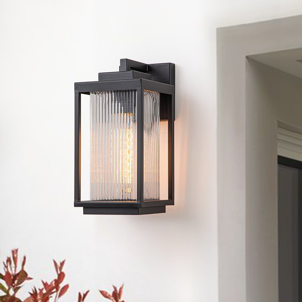 LightfixturesUAE-1-Light Outdoor Farmhouse Lantern Striped Glass Wall Sconce-Wall Lights-1 Pack-