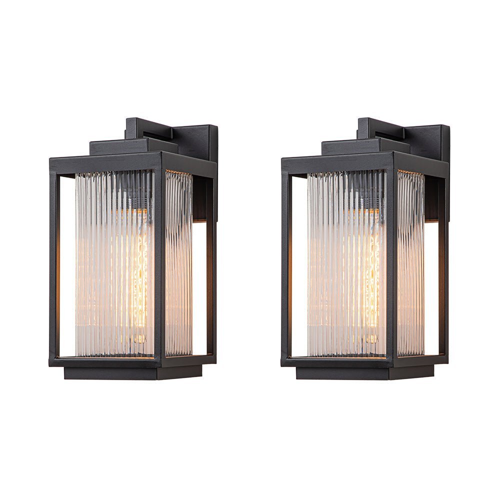 LightfixturesUAE-1-Light Outdoor Farmhouse Lantern Striped Glass Wall Sconce-Wall Lights-2 Pack-