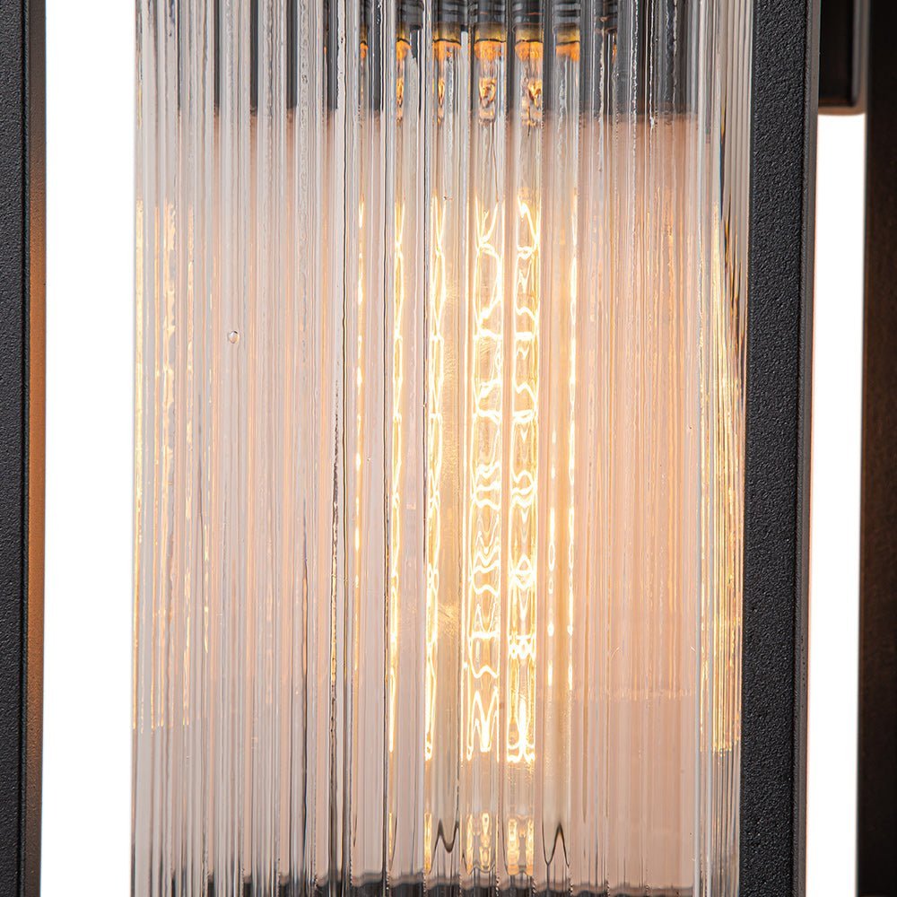 LightfixturesUAE-1-Light Outdoor Farmhouse Lantern Striped Glass Wall Sconce-Wall Lights-2 Pack-