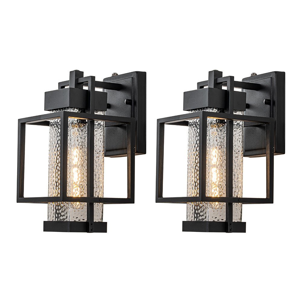 LightfixturesUAE-1-Light Outdoor Hammer Cage Glass Waterproof Wall Sconce-Wall Lights-2 Pack-