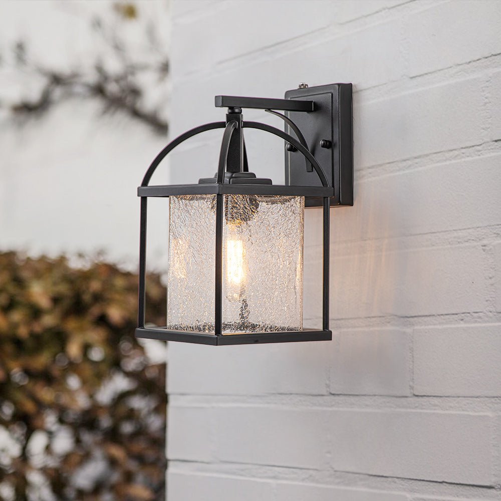 LightfixturesUAE-1-Light Outdoor Lantern Crackle Glass Shade Wall Sconce-Wall Lights-1 Pack-