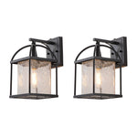 LightfixturesUAE-1-Light Outdoor Lantern Crackle Glass Shade Wall Sconce-Wall Lights-2 Pack-