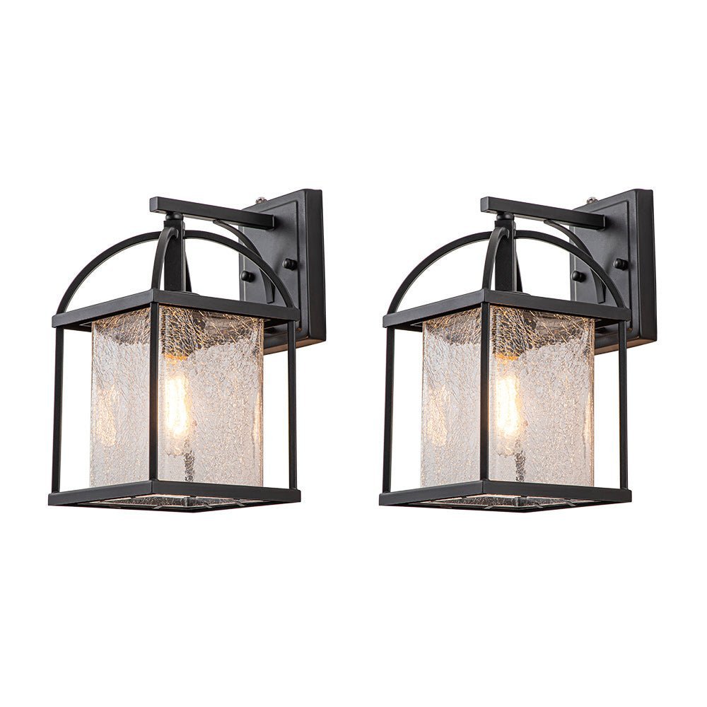 LightfixturesUAE-1-Light Outdoor Lantern Crackle Glass Shade Wall Sconce-Wall Lights-2 Pack-