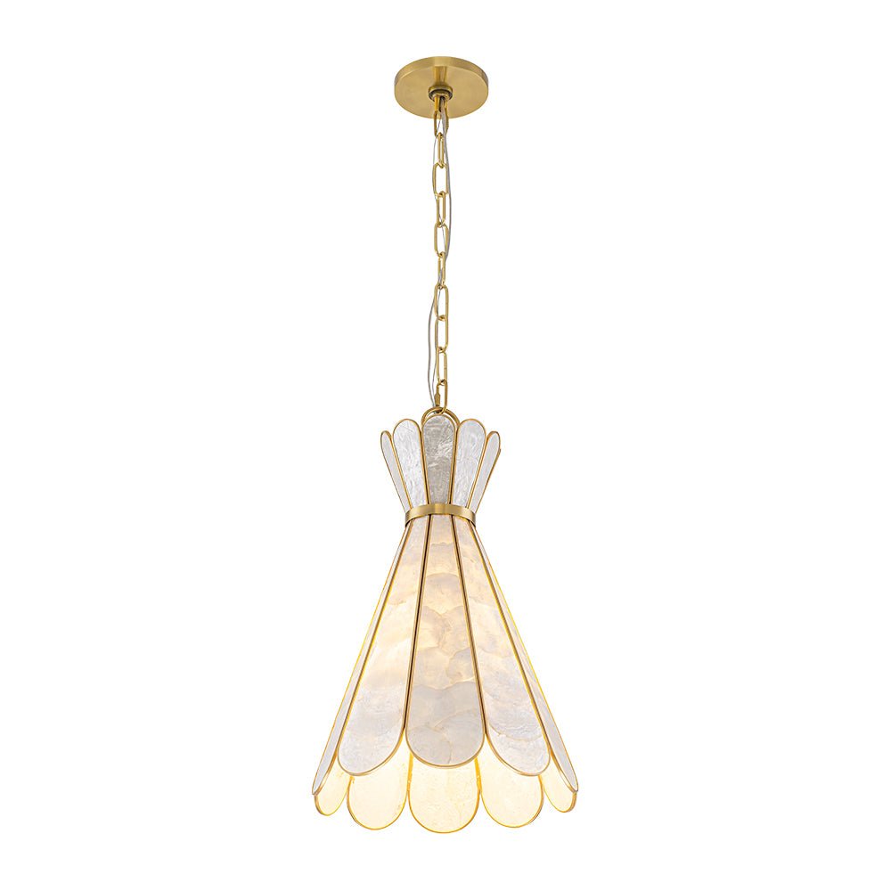 LightfixturesUAE-1-Light Petal Shell Antique Gold Pendant Light-Chandeliers-Antique Gold-