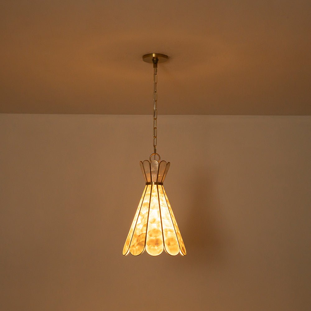 LightfixturesUAE-1-Light Petal Shell Antique Gold Pendant Light-Chandeliers-Antique Gold-