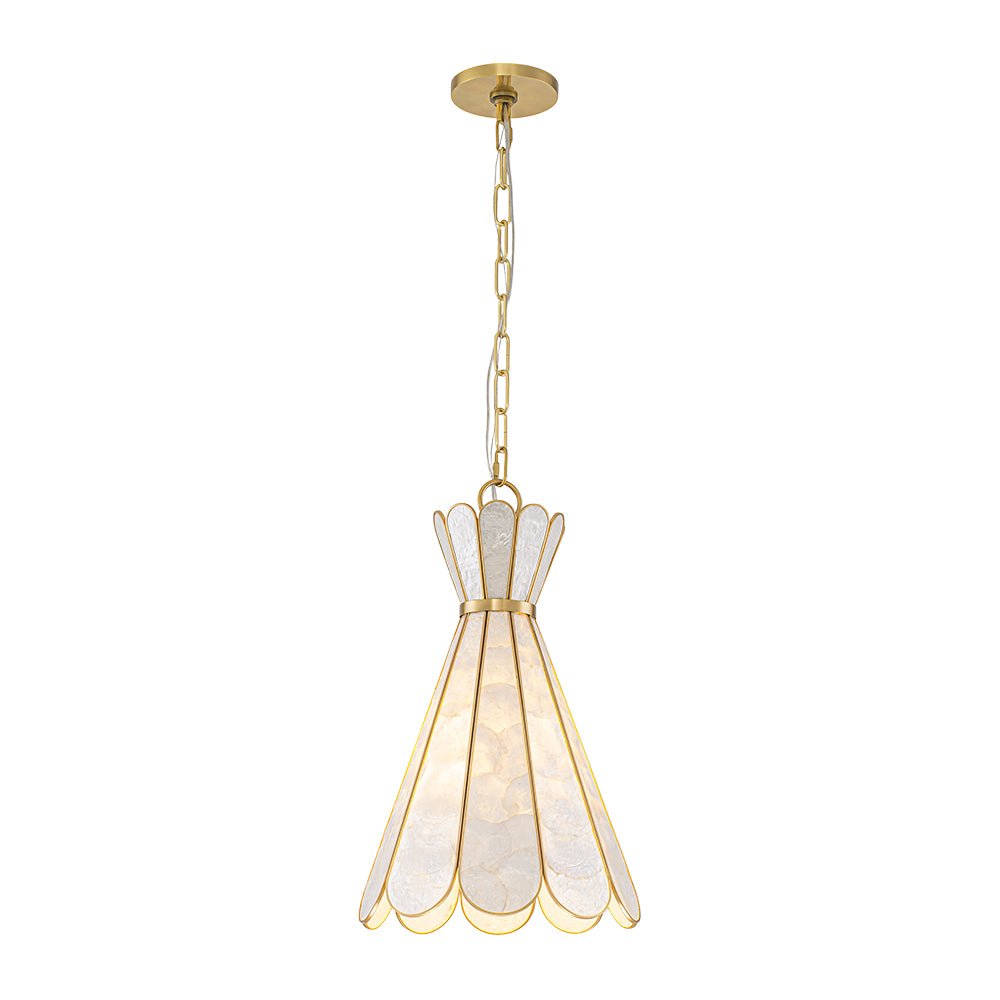 LightfixturesUAE-1-Light Petal Shell Antique Gold Pendant Light-Chandeliers-Antique Gold-