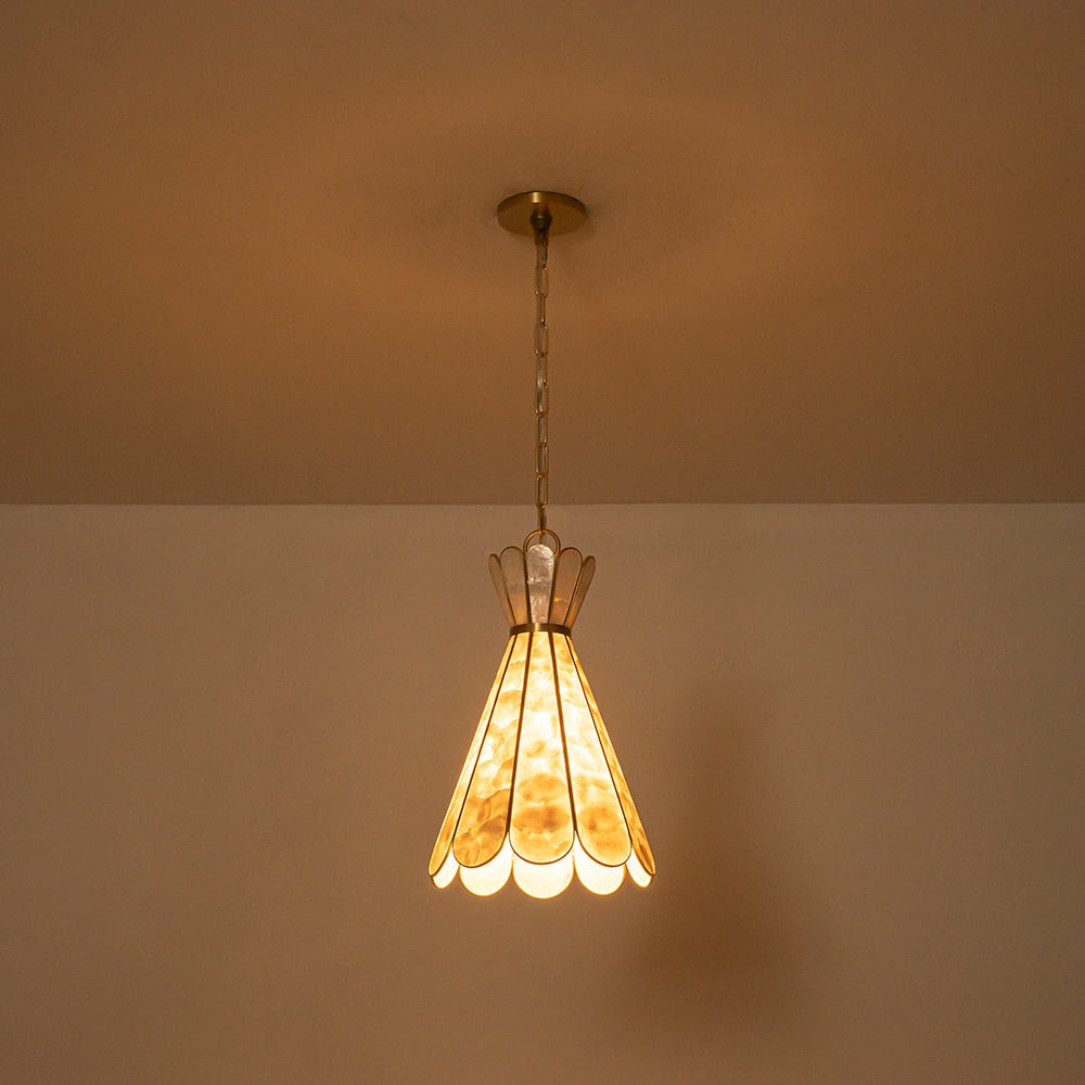 LightfixturesUAE-1-Light Petal Shell Antique Gold Pendant Light-Chandeliers-Antique Gold-
