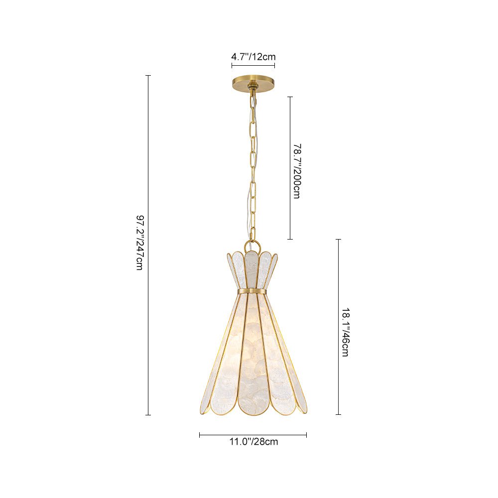 LightfixturesUAE-1-Light Petal Shell Antique Gold Pendant Light-Chandeliers-Antique Gold-