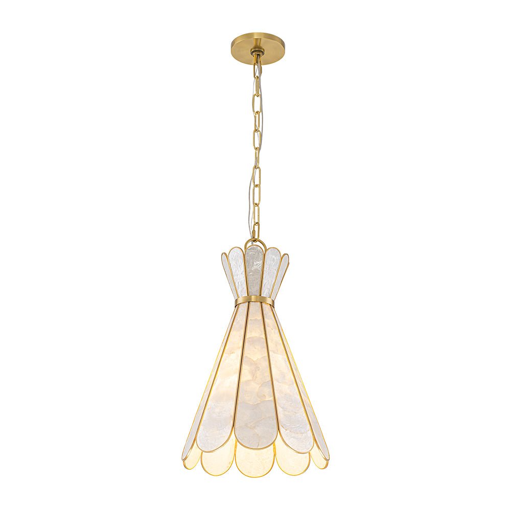 LightfixturesUAE-1-Light Petal Shell Antique Gold Pendant Light-Chandeliers-Antique Gold-