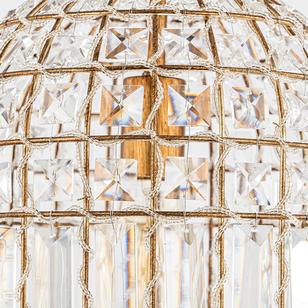 LightfixturesUAE-1-Light Retro French K9 Crystal Metal Bell-Shaped Pendant Light-Pendant Lights-Gold-