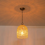LightfixturesUAE-1-Light Retro French K9 Crystal Metal Bell-Shaped Pendant Light-Pendant Lights-Gold-