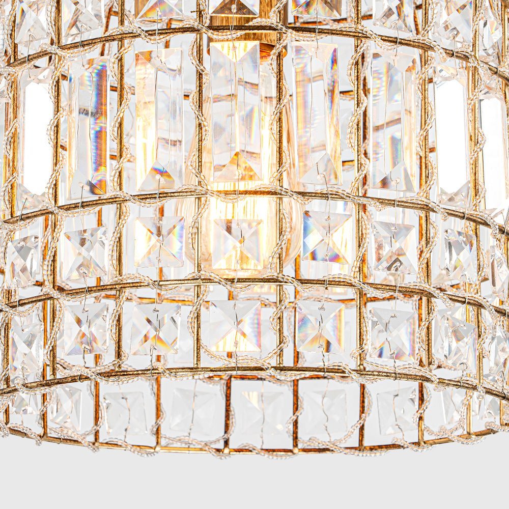 LightfixturesUAE-1-Light Retro French K9 Crystal Metal Bell-Shaped Pendant Light-Pendant Lights-Gold-