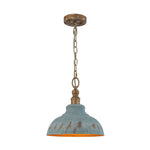 LightfixturesUAE-1-Light Rustic Aged Patina Iron Peacock Blue Dome Pendant Light-Pendant Lights-Small-