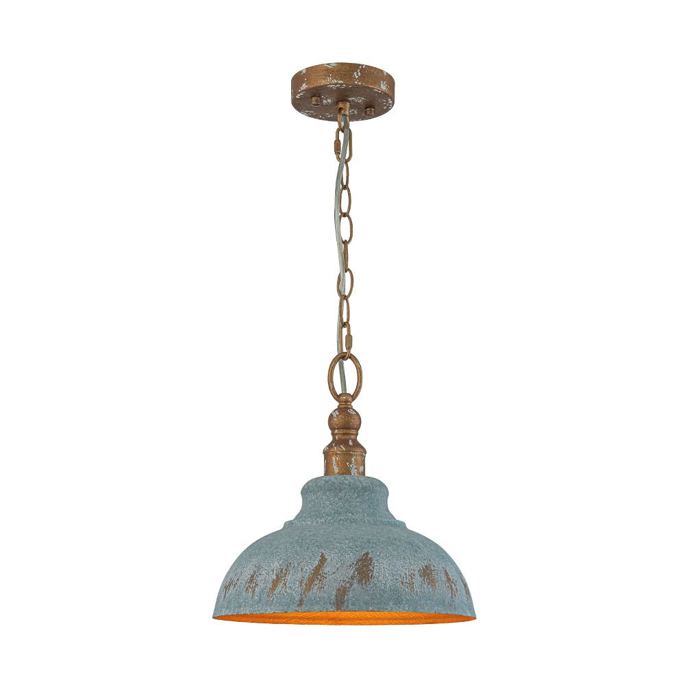 LightfixturesUAE-1-Light Rustic Aged Patina Iron Peacock Blue Dome Pendant Light-Pendant Lights-Small-