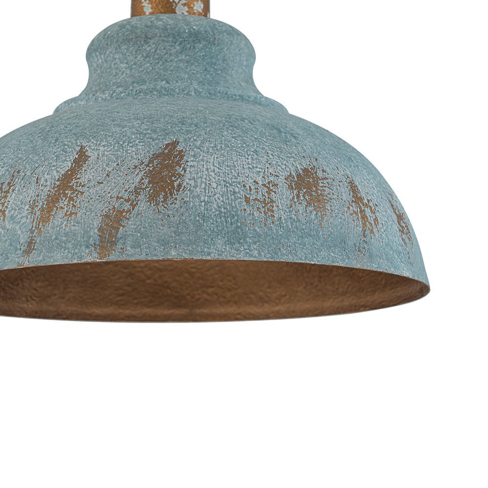 LightfixturesUAE-1-Light Rustic Aged Patina Iron Peacock Blue Dome Pendant Light-Pendant Lights-Small-