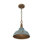 LightfixturesUAE-1-Light Rustic Aged Patina Iron Peacock Blue Dome Pendant Light-Pendant Lights-Small-