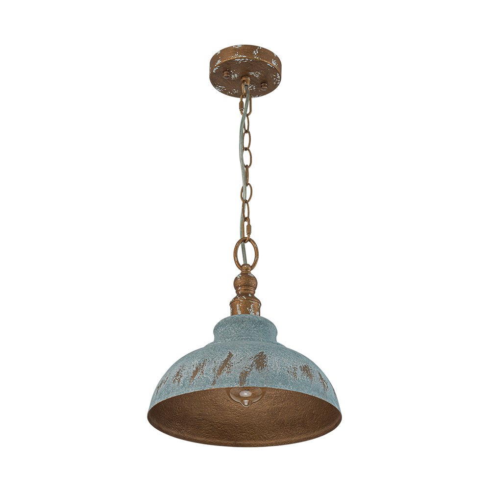 LightfixturesUAE-1-Light Rustic Aged Patina Iron Peacock Blue Dome Pendant Light-Pendant Lights-Small-
