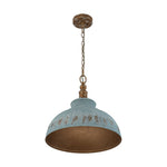 LightfixturesUAE-1-Light Rustic Aged Patina Iron Peacock Blue Dome Pendant Light-Pendant Lights-Small-