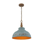 LightfixturesUAE-1-Light Rustic Aged Patina Iron Peacock Blue Dome Pendant Light-Pendant Lights-Small-